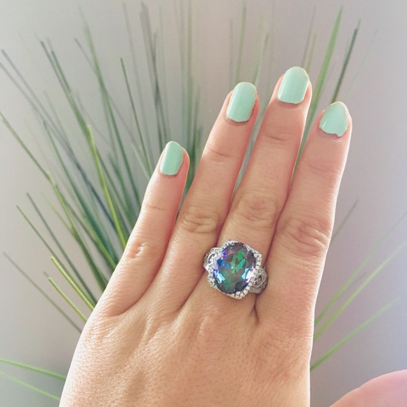 Rainbow Oval 925 Sterling Silver Stunning Ring - Picture 2 of 5